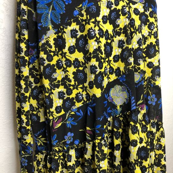 Free People Isabelle black blue yellow floral sheer v neck tunic top size Small - Picture 7 of 16